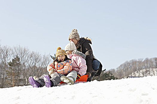 父亲,孩子,雪橇运动