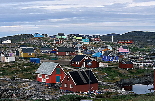 彩色,房子,格陵兰