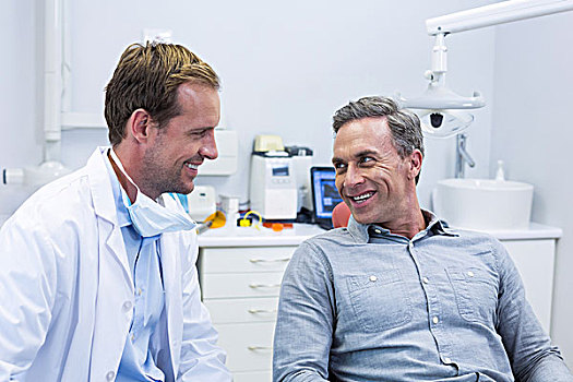 微笑,牙医,病人,互动,相互,牙科诊所