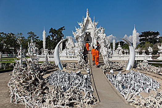 寺院,地狱,僧侣,入口,白色,庙宇,建筑师,清莱,省,北方,泰国,亚洲