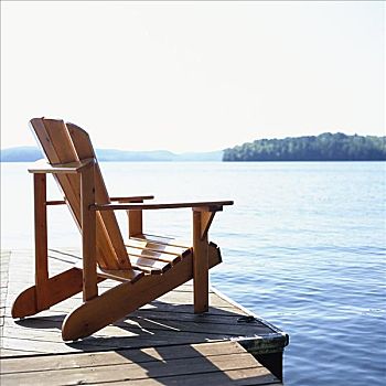 宽木躺椅,甲板,湖