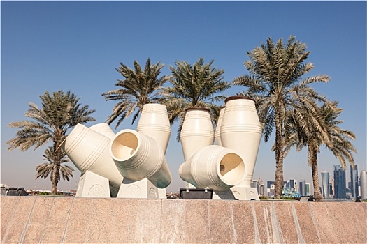 水,罐,喷泉,多哈,卡塔尔