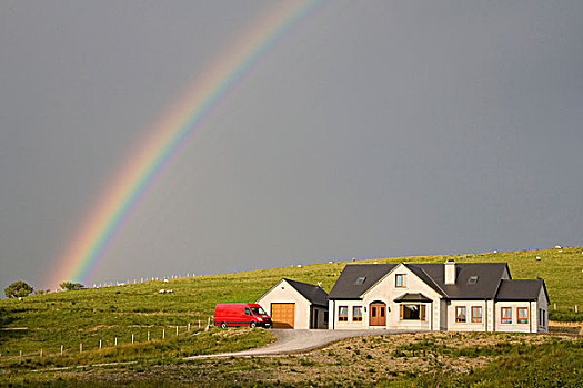 爱尔兰,多纳格,下午,彩虹,拱形,天空,上方,房子,乡村