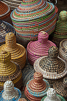 非洲,冈比亚,首都,班珠尔,彩色,手工制作,稻草,篮子