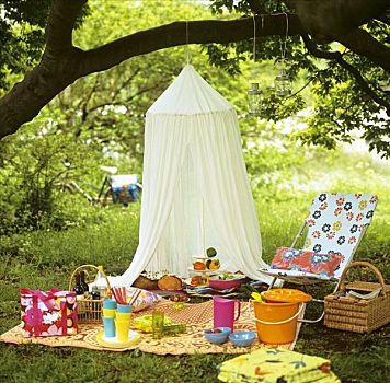 野餐,沙拉,饮料,蚊帐,花园椅