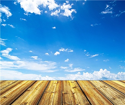 蓝天,木地板,背景