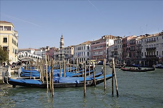 蓝色,遮盖,小船,大运河,里亚尔托桥,威尼斯,意大利