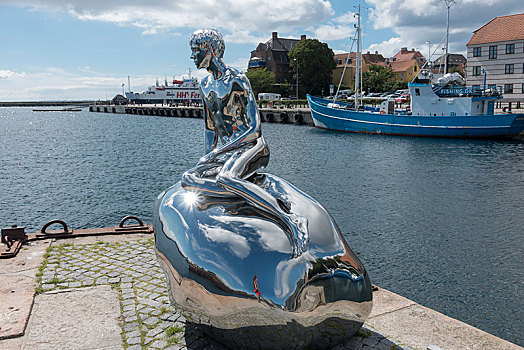 雕塑,小,艺术家,文化,港口,丹麦,欧洲