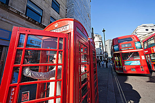 英格兰,伦敦,红色,电话亭,双层巴士