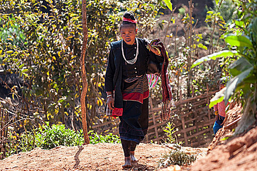 女人,特色,衣服,部落,山村,掸邦,金三角,缅甸,亚洲