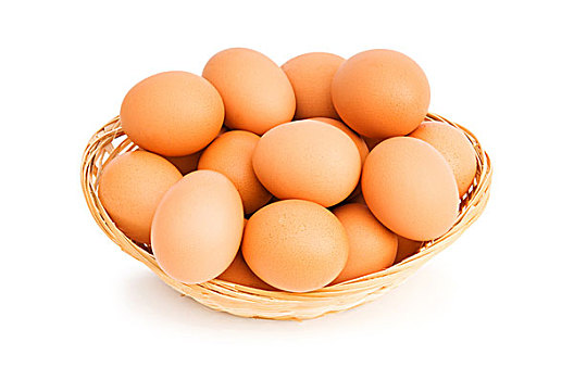 褐色,蛋,篮子,白色背景