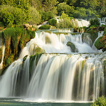 瀑布,长期,照片,卡尔卡,国家公园,达尔马提亚,克罗地亚,欧洲