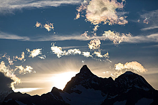 日落,后面,策马特峰,瓦莱州,瑞士,欧洲