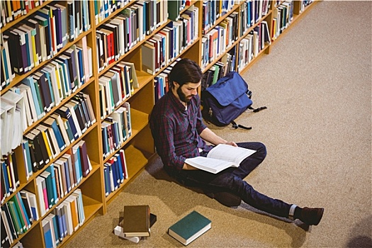 学生,读,书本,图书馆,地板