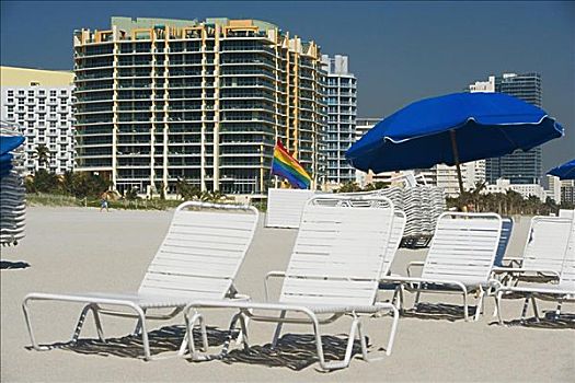 沙滩椅,伞,海滩