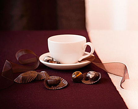 软心巧克力,包装纸,咖啡杯