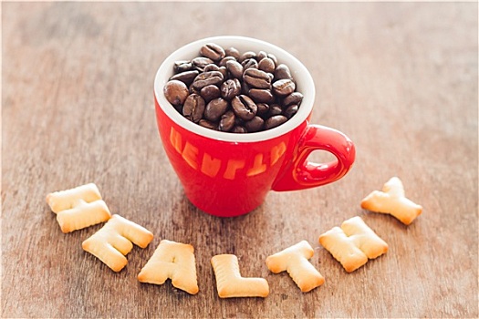 健康,字母,饼干,红色,咖啡杯