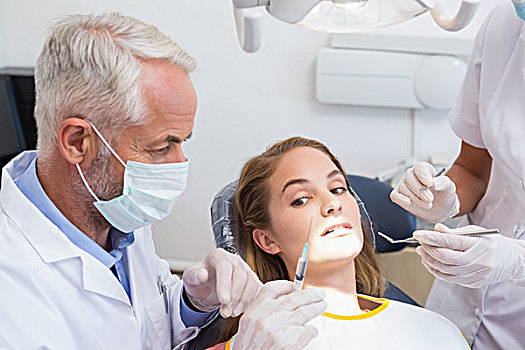 牙医,检查,病患,牙齿,椅子,协助
