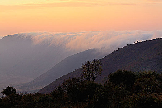 晨雾,上方,恩戈罗恩戈罗火山口,坦桑尼亚