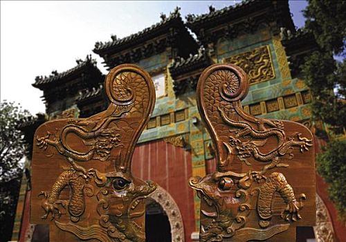陶瓷,砖瓦,屋顶,装饰,东岳庙,北京,中国,亚洲