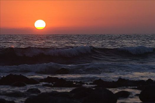 日落,上方,海滩,墨西哥