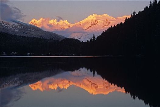 山,反射,湖,东南阿拉斯加