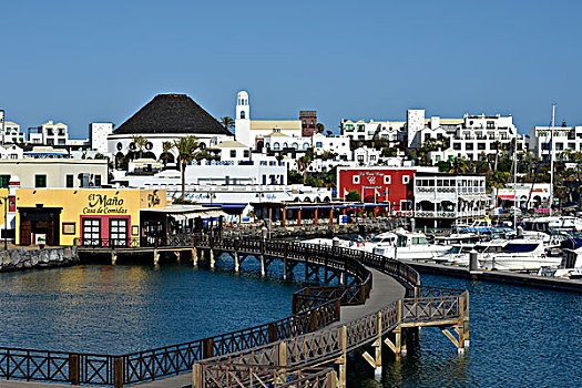 水岸,餐馆,码头,普拉亚布兰卡,兰索罗特岛,加纳利群岛,西班牙,欧洲