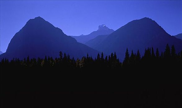 山脉,夜晚,碧玉国家公园,艾伯塔省,加拿大