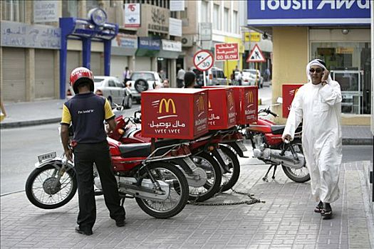 麦当劳,递送,摩托车,麦纳麦,波斯湾