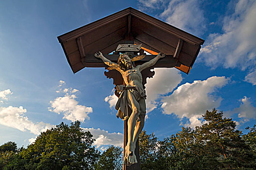 耶稣十字架,晚上,亮光,基兹比厄尔,地区,提洛尔,奥地利,欧洲