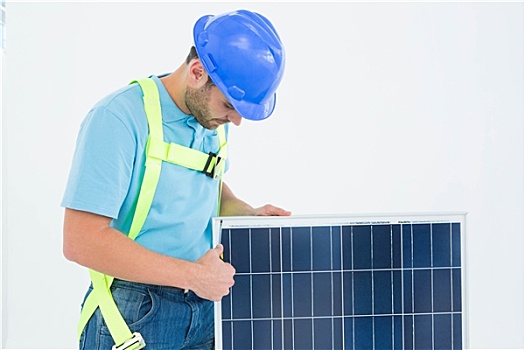 建筑工人,检查,太阳能电池板