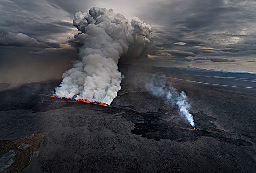 火山岩,裂缝,火山,冰岛,航拍,喷发,看,南,东方,山脉,远景