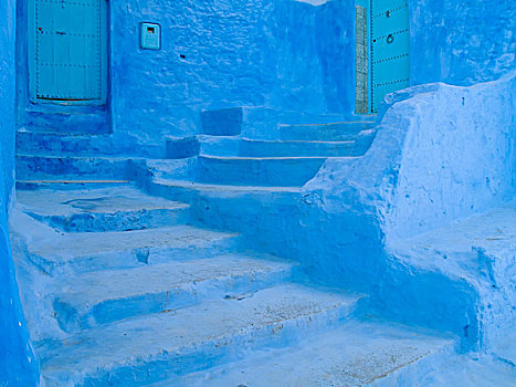 蓝色,楼梯,麦地那,阿拉伯,局部,美景,城镇,舍夫沙万,山,北方,摩洛哥