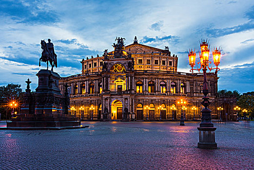 德累斯顿,塞帕歌剧院,国王,纪念建筑,蓝色,钟点