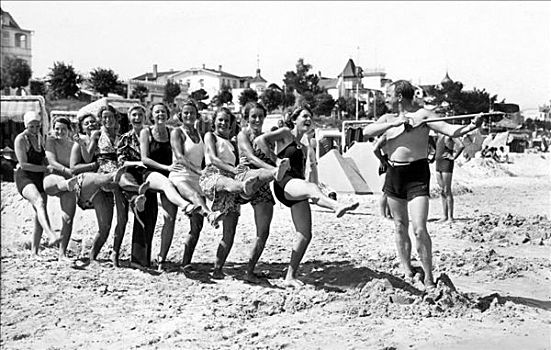 历史,照片,人群,海滩,20年代