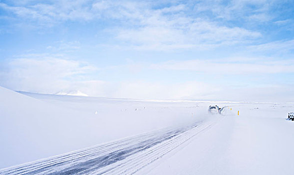 山景,北方,冰岛,冬天,道路,状况,遮盖,冰,雪,欧洲,北欧,二月,大幅,尺寸