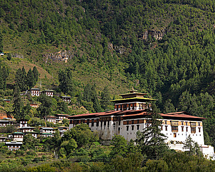 房子,山,不丹,山谷,地区
