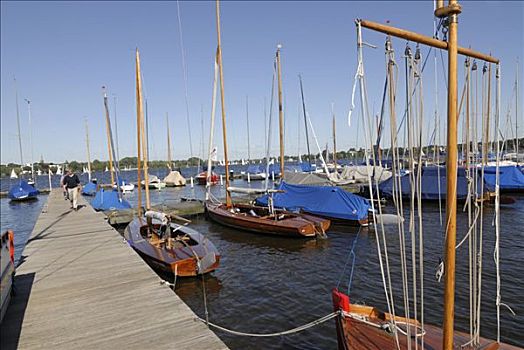 帆船,码头,游艇俱乐部,汉堡市,德国,欧洲