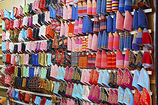 彩色,手制,皮革,拖鞋,市场,玛拉喀什,摩洛哥