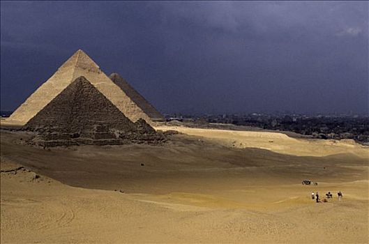 埃及,金字塔,人,城市,背景
