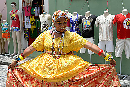 巴西人,女人,穿,传统服装,巴伊亚,区域,萨尔瓦多,城市,神圣,东北方,海岸,巴西,南美