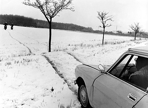 汽车,轨迹,雪地,20世纪50年代,精准,位置,未知,法国,欧洲