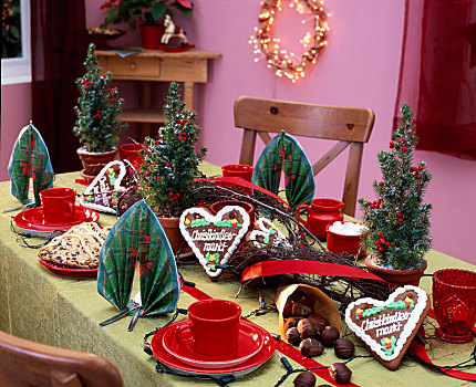 圣诞桌,装饰,研钵体,云杉