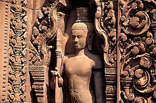 雕刻,砂岩,女王宫,吴哥,收获,柬埔寨