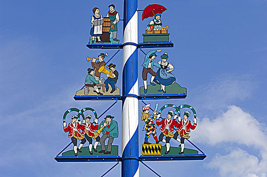 德国,巴伐利亚,慕尼黑,维克托阿灵广场集市,五月花柱,特写