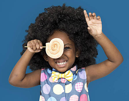 美国黑人,女孩,吃,小,棒棒糖,糖果,棚拍,肖像