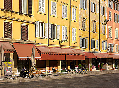 露天咖啡馆,彩色,建筑,排队,排列,院落,摩德纳,意大利