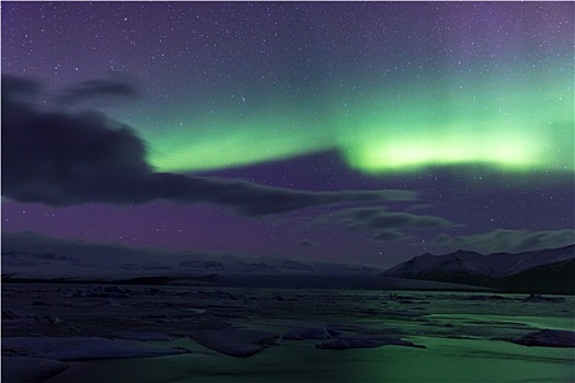 北极光,杰古沙龙湖,冰河