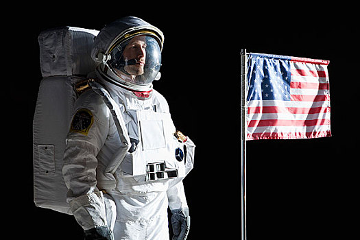 宇航员,站立,靠近,美国国旗