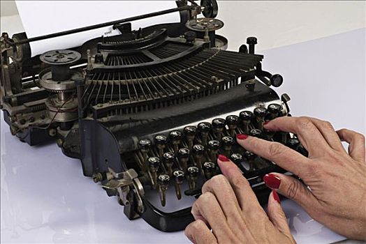 女人,打字,老式,打字机